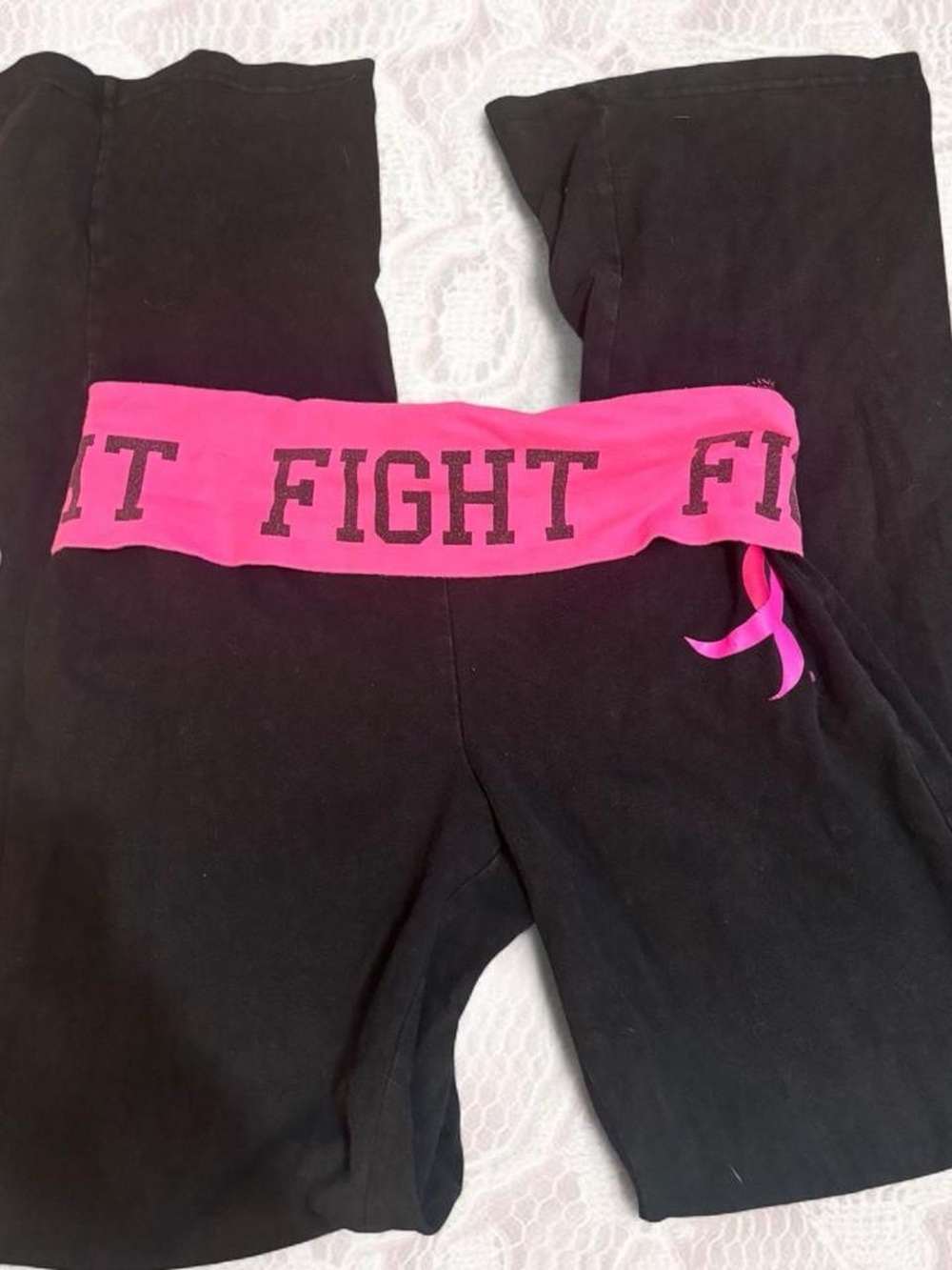 Vintage 2000s black and pink gold over low rise flare leggings